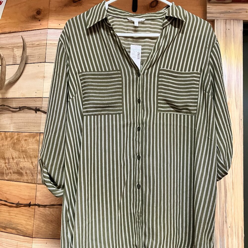 Green and Striped button up Blouse